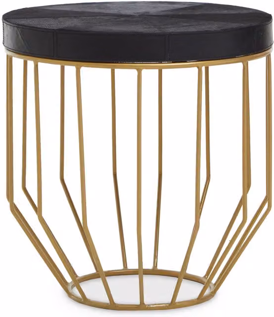 Fifty Five South Round Animal Print Leather and Metal Side Table in Black and Gold