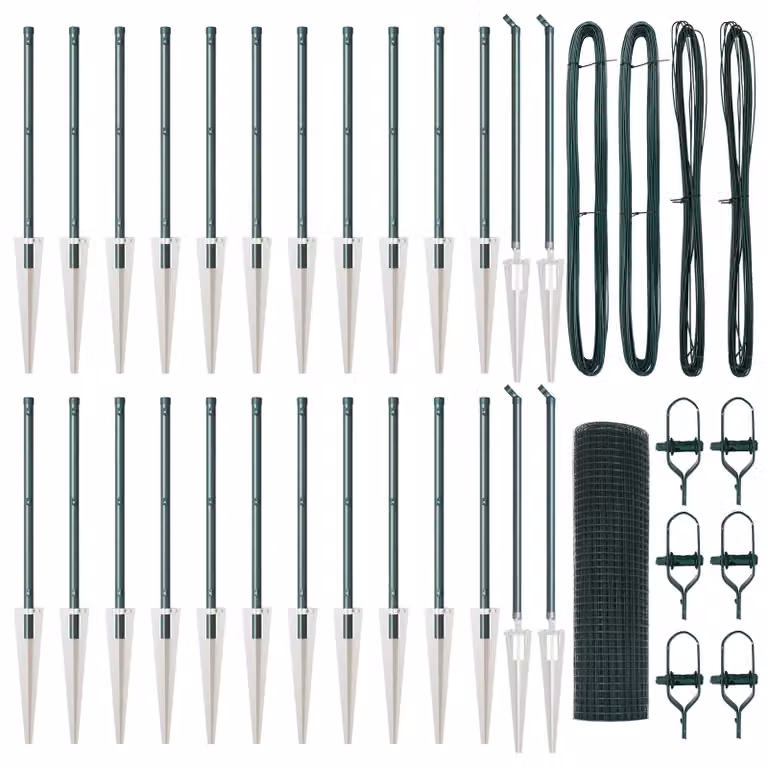 Berkfield Home Green Steel Welded Wire Fence with 13 Spike Posts, W: 0.4 m, L: 50 m