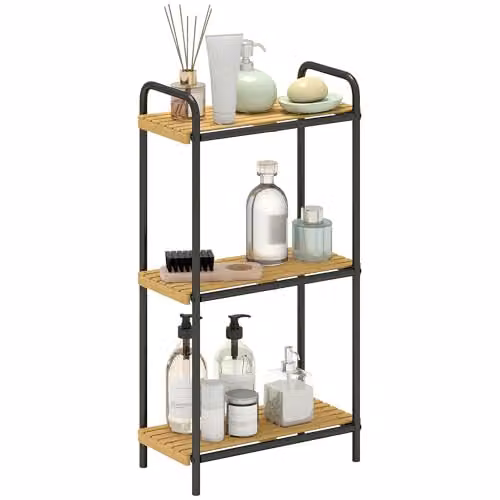HOMCOM Bamboo Bathroom Storage Shelf, Black and Natural, W/D/H: 41.5 x 21.5 x 77.5 cm – 1