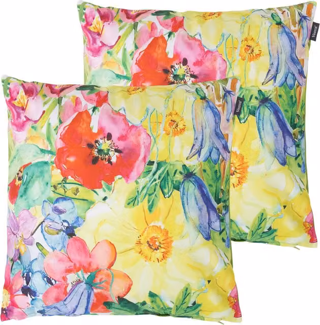 Icon Painterly Floral Outdoor Cushion in Lime Green and Multicolour