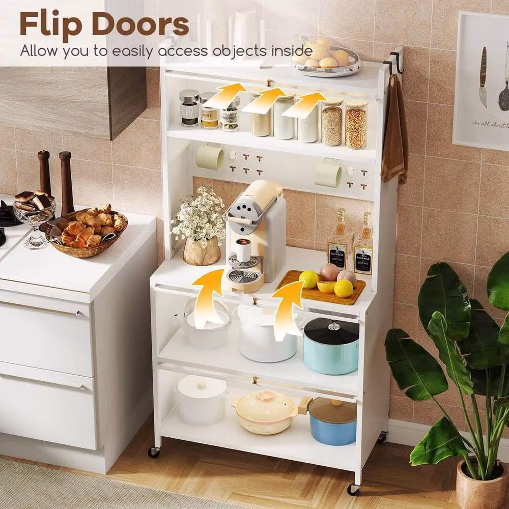 Kelvenix Modern White Kitchen Pantry and Coffee Bar Cabinet with Glass Doors and Internal Shelves, H: 163.0 cm x W: 80.0 cm – 2
