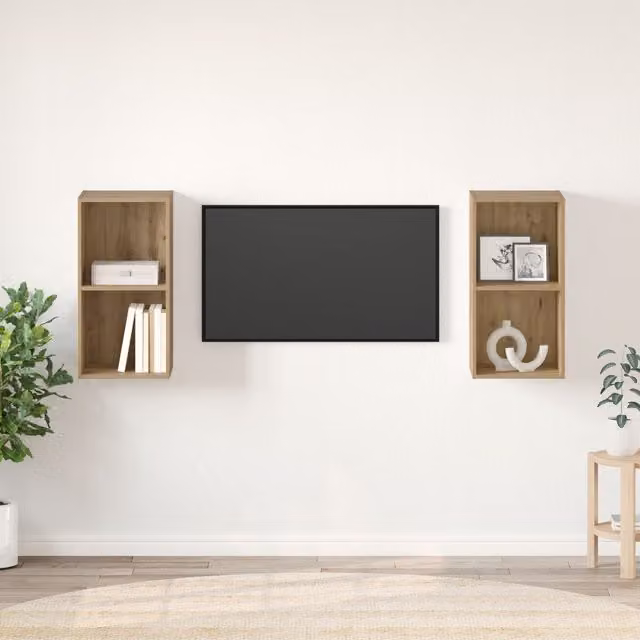 Berkfield Home Artisan Oak Wall TV Cabinet, 2 Piece Set, Brown, W/D/H: 37 x 37 x 72 cm