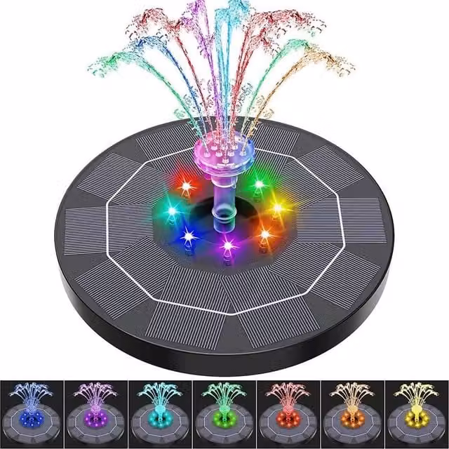 Kelvenix Graden Solar Fountain with Colourful Lights and 6 Nozzles in Black – 1