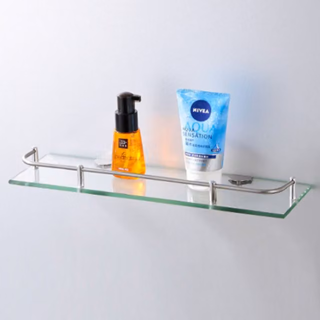 Livingandhome Wall Mounted Transparent Glass and Metal Storage Shelf for Bathroom, Kitchen or Living Room, Width: 50 cm