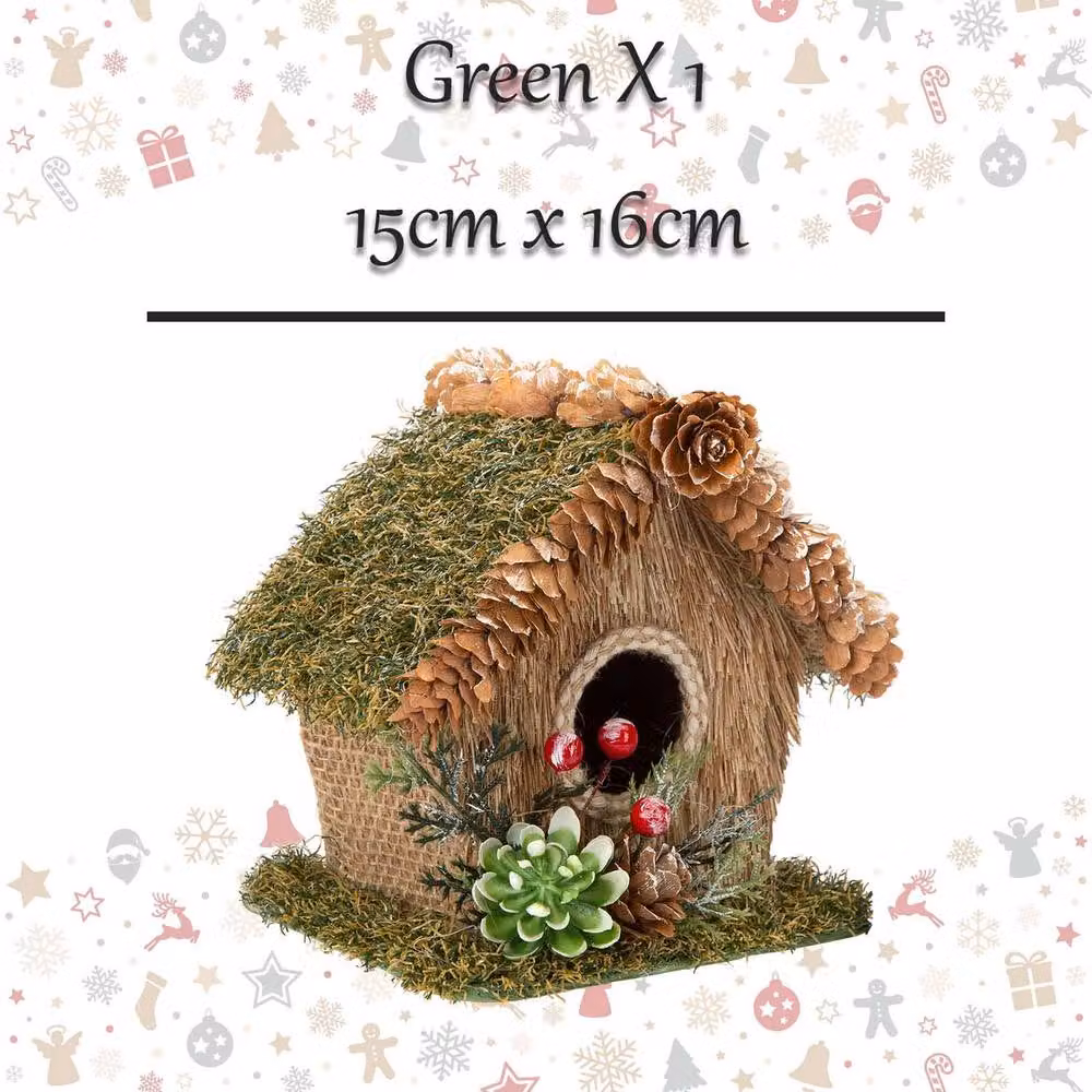 VFM e-Store Christmas Bird House Tabletop Decoration, Green, W: 15 cm, D: 16 cm – 2