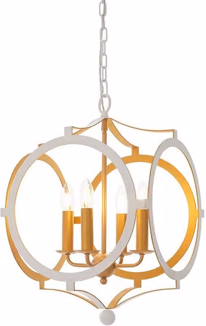 Loops Matt White and Gold 4-Bulb Circular Ring Ceiling Pendant Light – 1