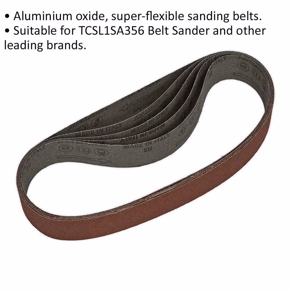 Loops 5 Pack Sanding Belts, 80 Grit, Aluminium Oxide Cloth Backed, Multicolour/Brown, W: 30 mm, L: 540 mm – 2