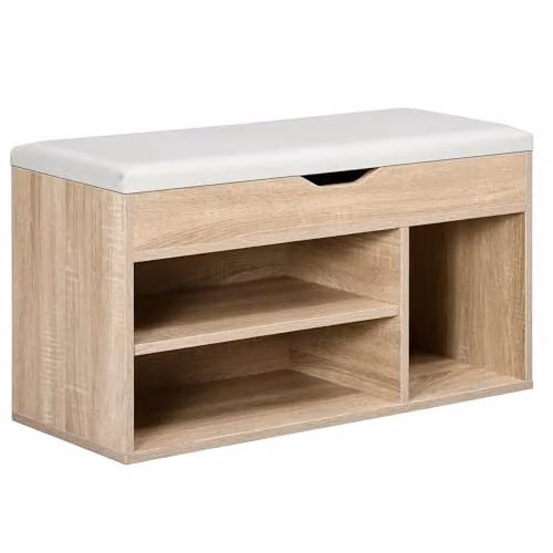 HOMCOM Shoe Storage Bench with Synthetic Leather Padded Seat and Hidden Compartment in Sand and Brown, W/D/H: 80 x 30 x 43 cm – 1