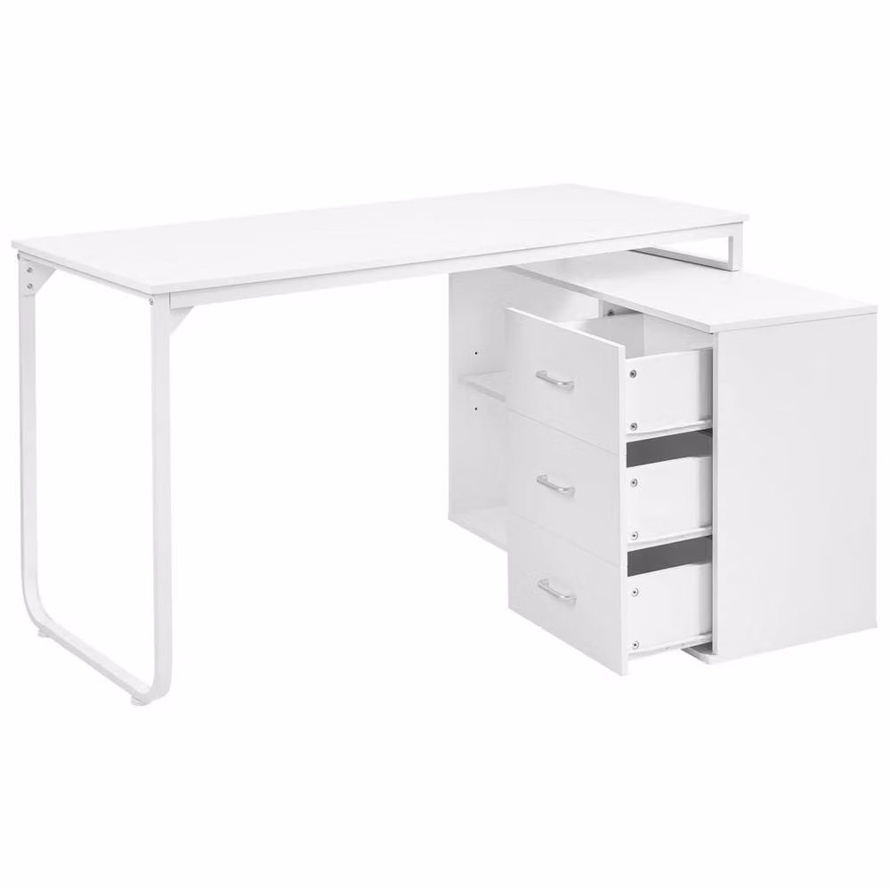 Wyld and Coco White Corner Desk with MDF Laminate Surface and Metal Legs – 2