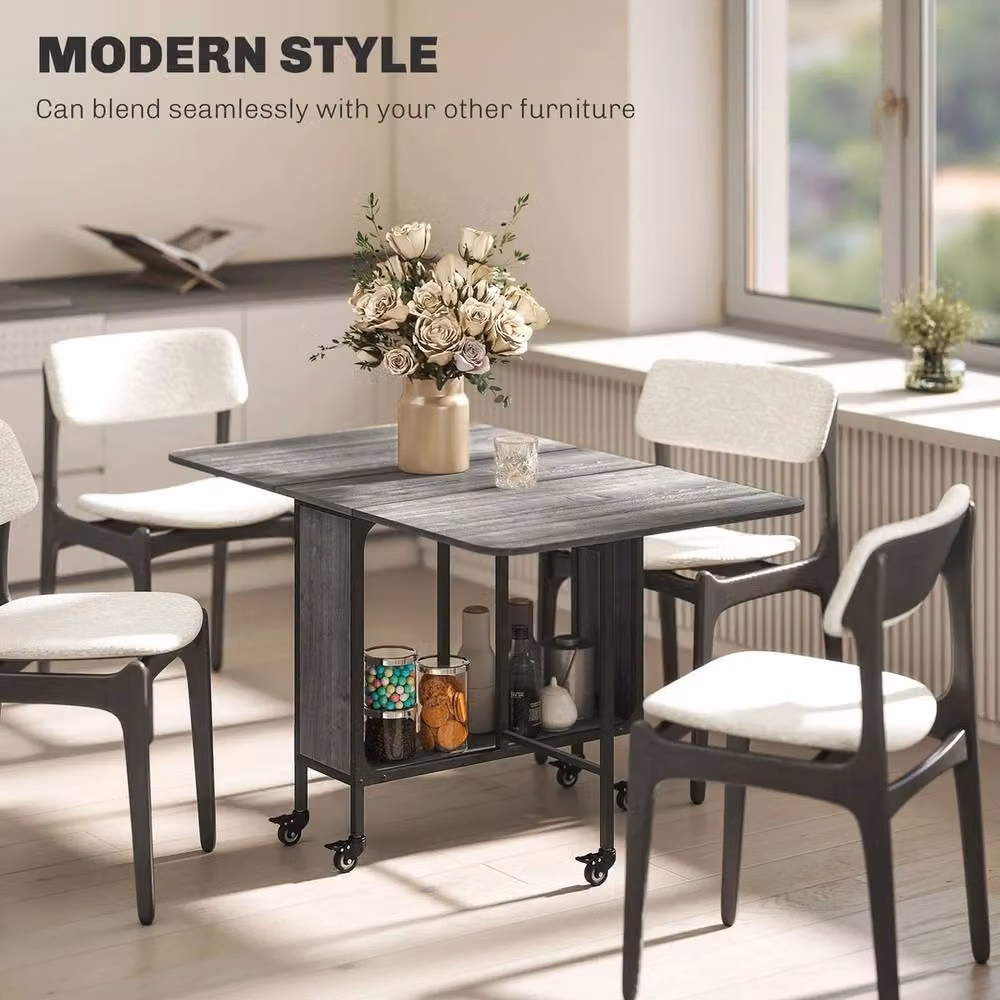NESTLUNE Grey Mobile Drop Leaf Dining Table with Castors – 4