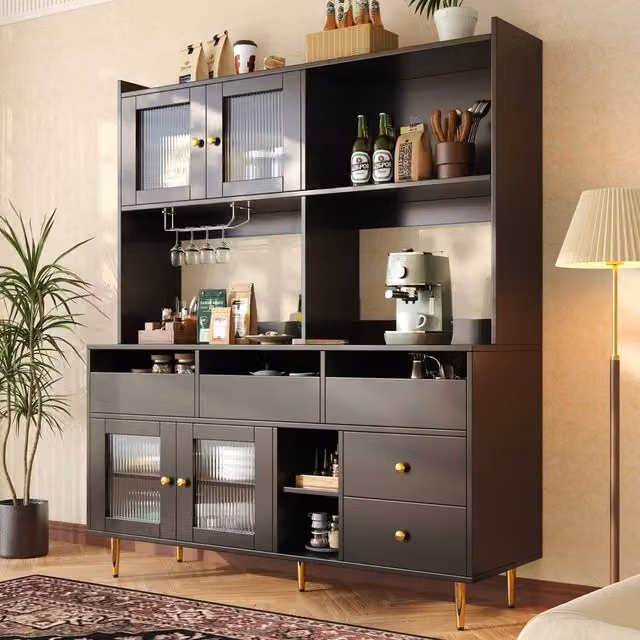 STILVORA Modern Sideboard Storage Cabinet with Changhong Glass in Black, W/D/H: 171.0 x 145.0 x 42.0 cm