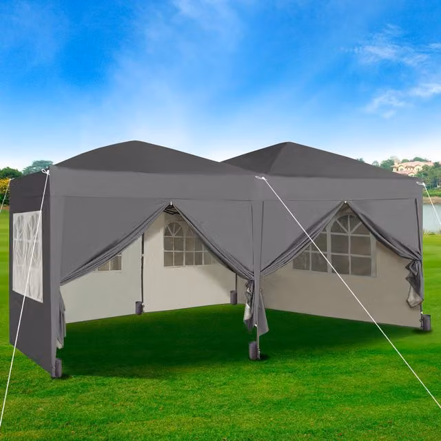 MCC Direct Grey Pop Up Gazebo with Removable Sides and Storage Bag, W: 300 cm, D: 300 cm, H: 300 cm