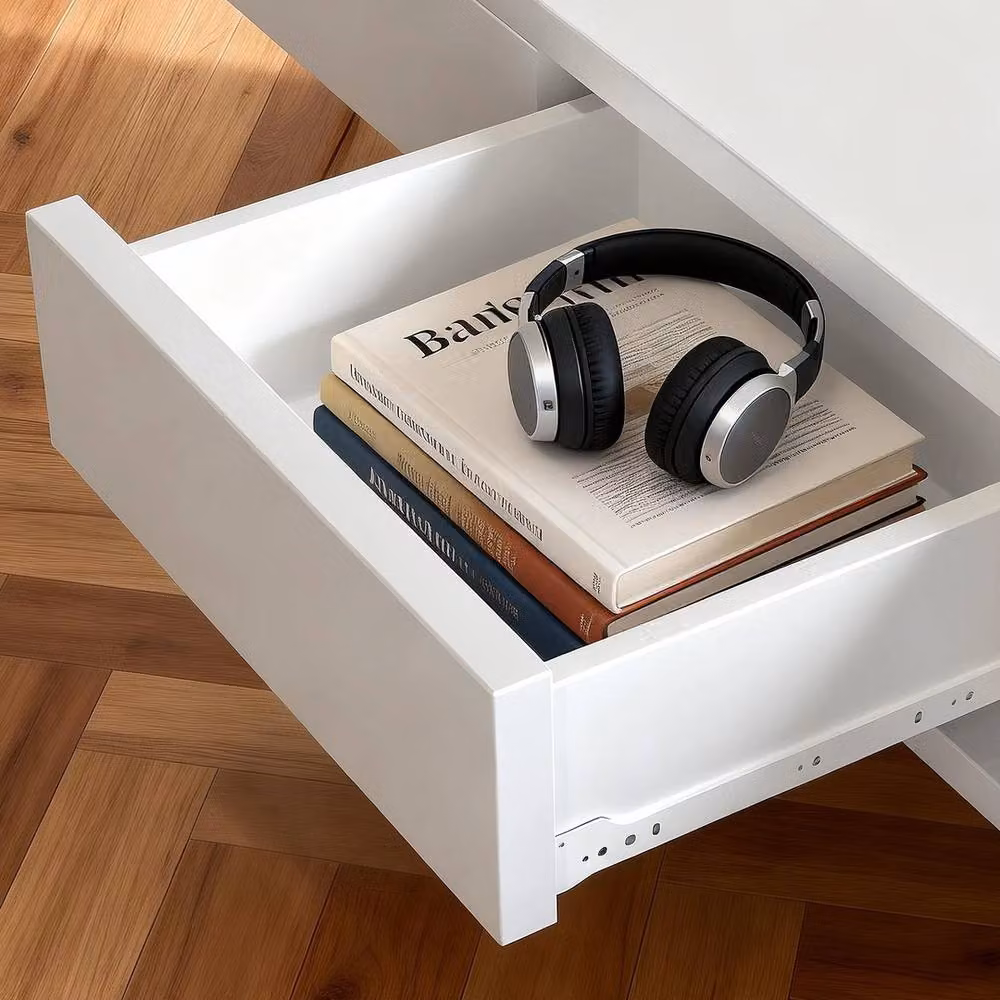 FORGEVIO Modern White Wooden Coffee Table with 2 Storage Drawers and Lift Mechanism – 3