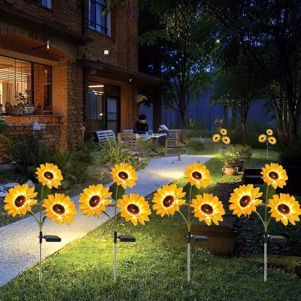 Garwarm Upgraded Solar Sunflower LED Lights in Yellow for Garden, Yard and Pathway Decoration – 4
