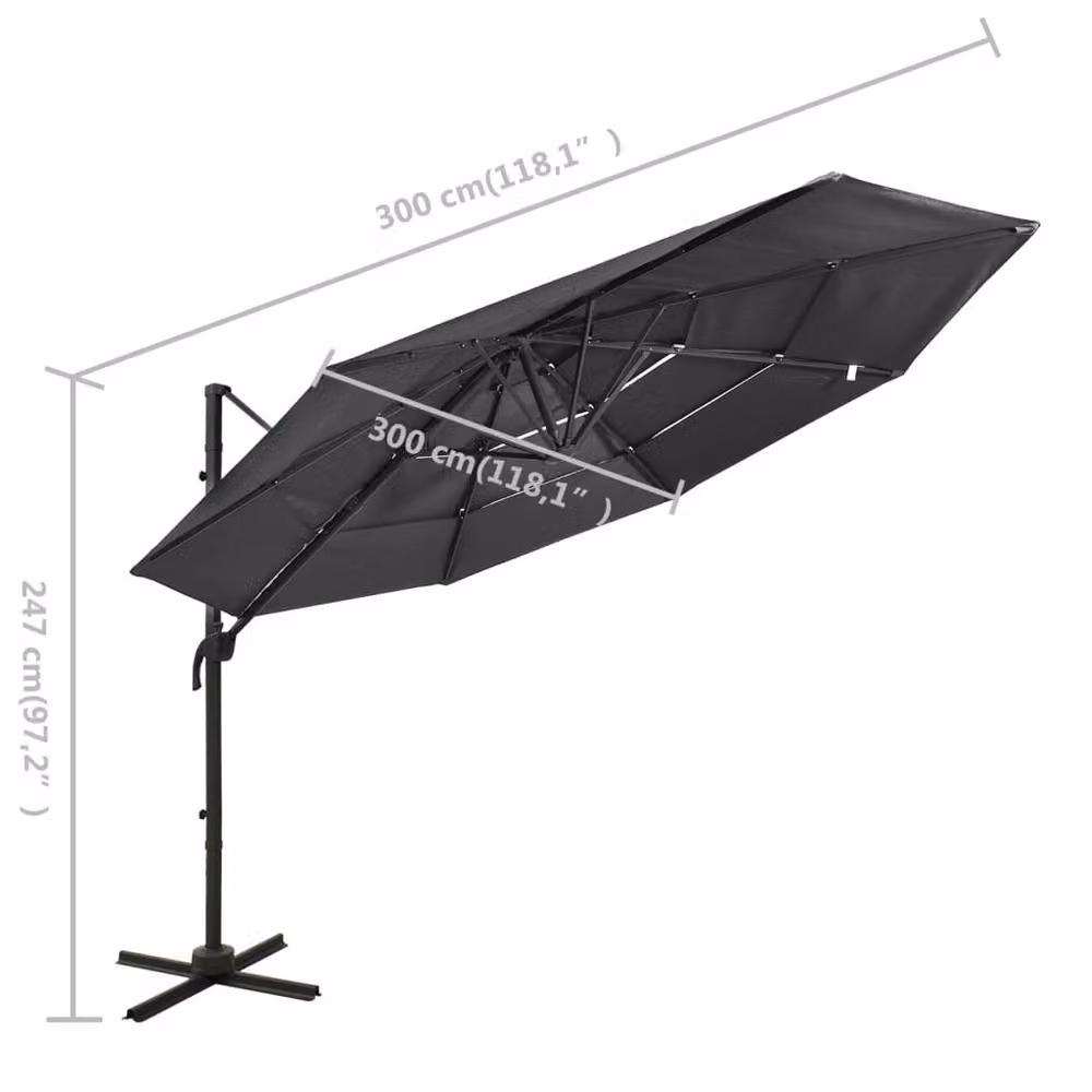 Berkfield Home 4-Tier Parasol with Aluminium Pole in Anthracite and Black, W: 300 cm, D: 300 cm, H: 247 cm – 4