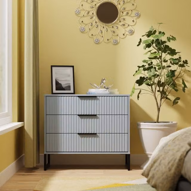 2 U Menai 3 Drawer Chest in Light Blue and Black with Matt Metal Finish – 1
