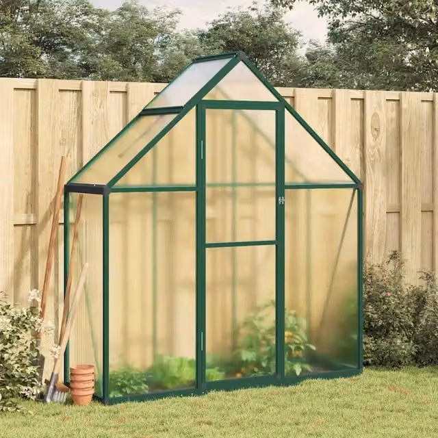 Berkfield Home Greenhouse with Aluminium Base Frame and Polycarbonate Panels, Green, W/D/H: 169 x 58 x 195 cm