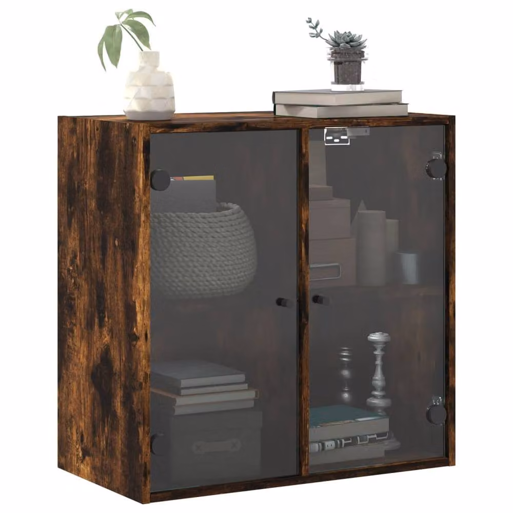 Berkfield Home Wall Mounted Cabinet with Glass Doors in Smoked Oak Brown, W/D/H: 68 x 37 x 68.5 cm – 3