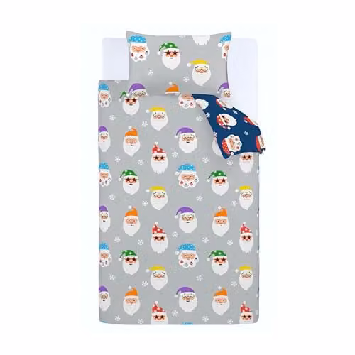 Catherine Lansfield Christmas Santa Spec-Tacular Reversible Double Duvet Cover and Pillowcase Set, Grey and Blue, W/D/H: 200 x 200 cm – 2