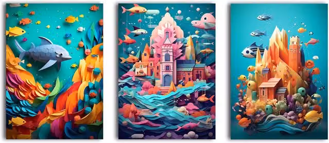 Simpa Fantasy SeaWorld 3 Panel Multicolour Canvas Wall Art – 5