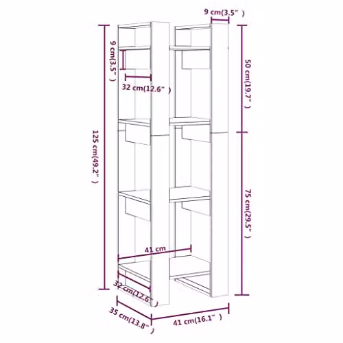 vidaXL Black Solid Wood Pine Book Cabinet and Room Divider, W/D/H: 41 x 35 x 125 cm – 2