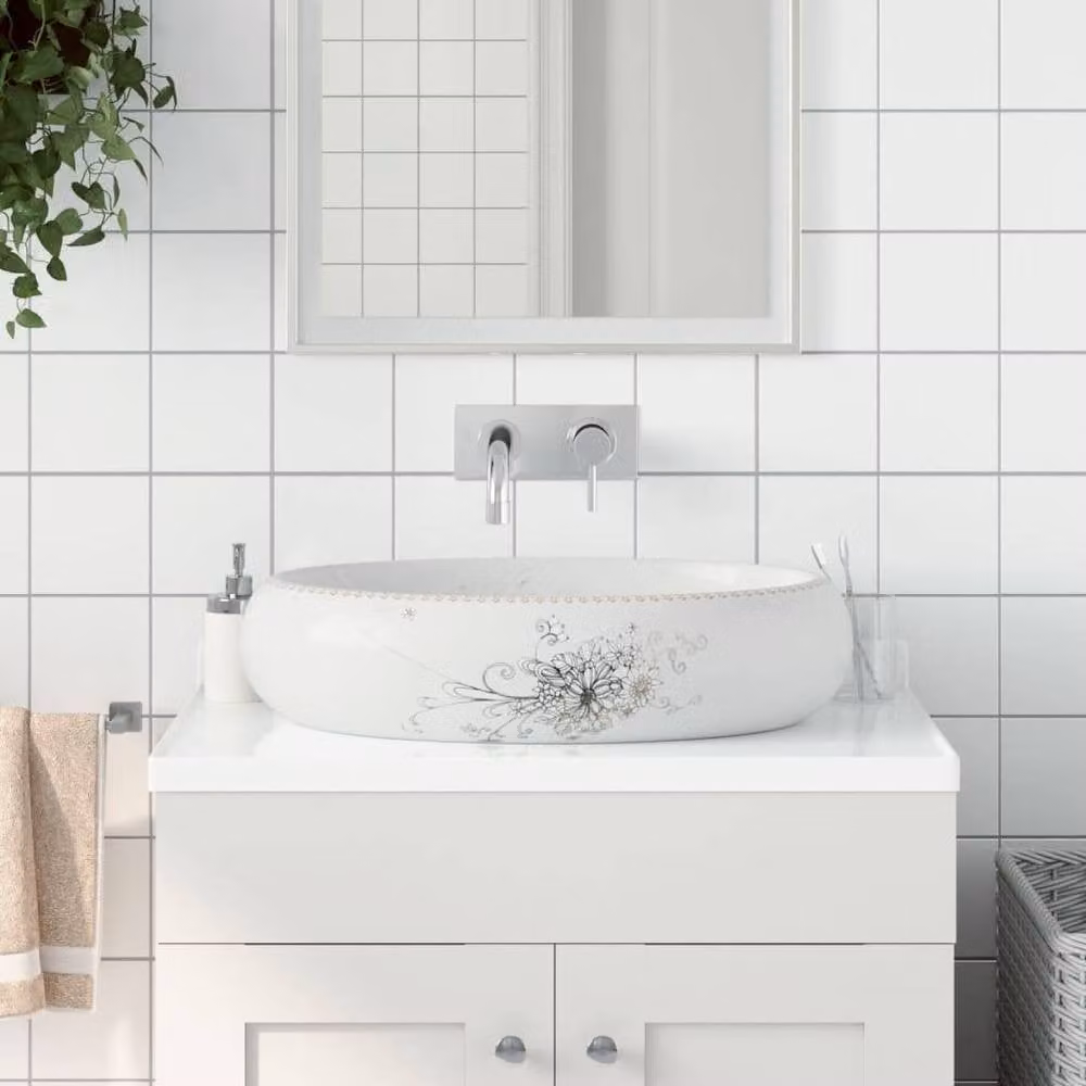 Berkfield Home White Oval Ceramic Countertop Basin W/D/H: 59 x 40 x 15 cm