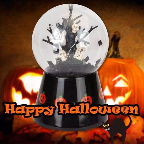 VFM e-Store Halloween Light Up Globe Tabletop Decoration, Black, W: 17 cm, D: 10 cm, H: 2.54 cm – 6
