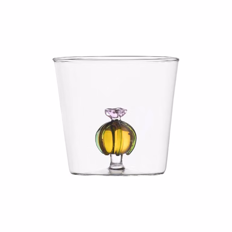 Ichendorf Milano Cactus Pink Flower Glass Tumbler, 350 ml, Pink and Transparent