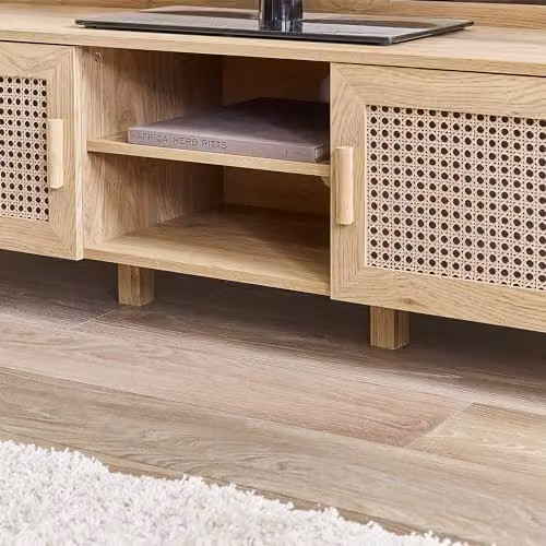 Julian Bowen Sydney Boho Oak and Rattan Effect 2 Door TV Cabinet in Brown, W/D/H: 147.5 x 41.0 x 48.0 cm – 4