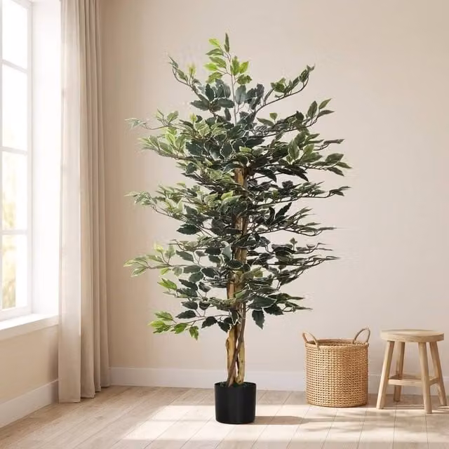 STILVORA Artificial Ficus Tree in Green with Pot, Height: 130 cm