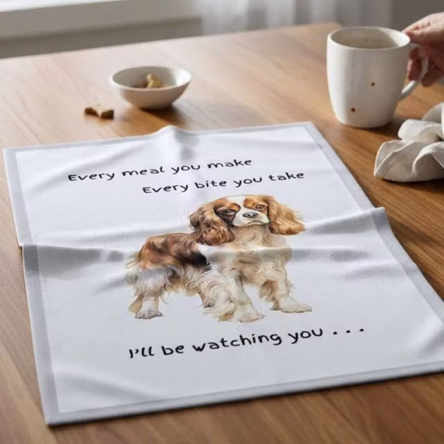 Animal Crackers Cavalier King Charles Spaniel Funny Dog Tea Towel, White and Grey, 66 cm