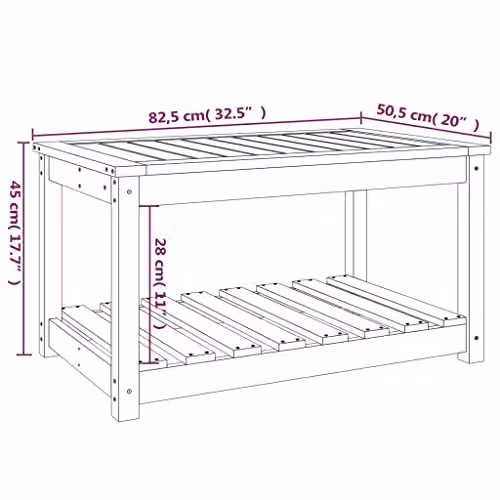 vidaXL Modern Rectangular Garden Table in Natural Pine Wood, W/D/H: 82.5 x 50.5 x 45 cm – 2
