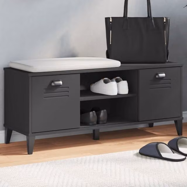 Berkfield Home VIKEN Shoe Bench in Black Solid Pine Wood, W/D/H: 106 x 35 x 45 cm – 1