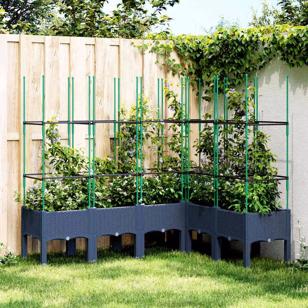 Berkfield Home Garden Planter with Trellis in Blue and Grey, W/D/H: 160 x 120 x 142.5 cm – 2