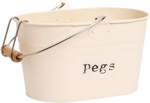 Harbour Housewares Metal Clothes Peg Bucket in White and Beige