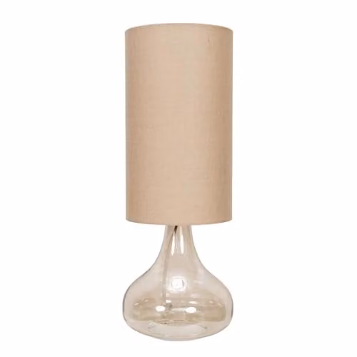ValueLights Sylvie Teardrop Table Lamp with Amber Glass Base and Natural Linen Shade in Beige – 1