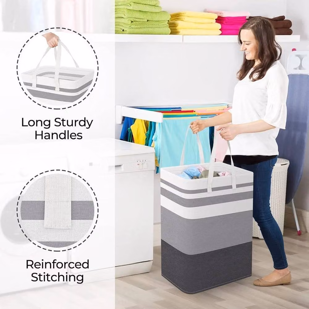 NESTLUNE 2-Piece Collapsible Fabric Laundry Basket Set with Handles in Grey – 5