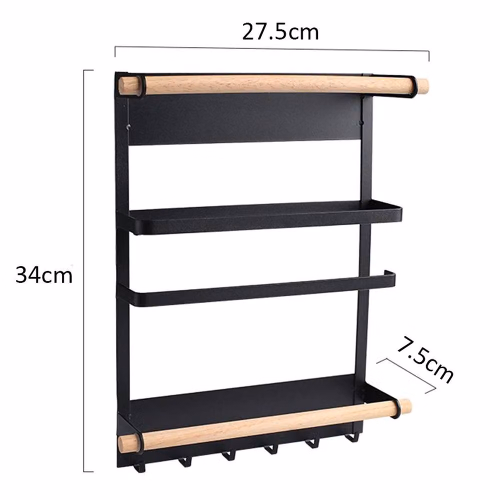 KORVIXA Black 3-Tier Magnetic Spice Rack Organizer Holder, Wall Mounted Metal Storage – 2