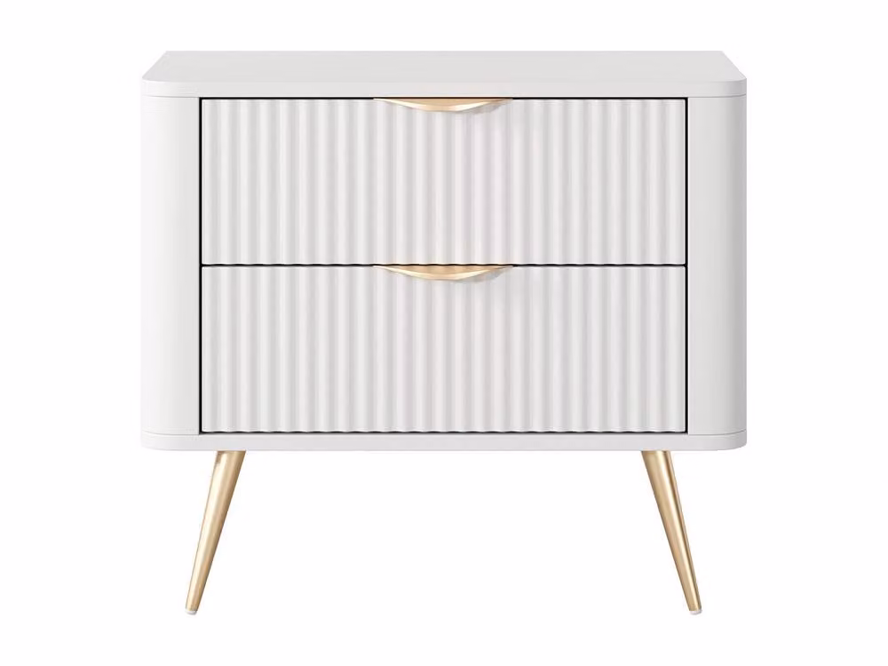 Vente-unique ELONARIA Bedside Table with 2 Drawers in White and Gold – 2