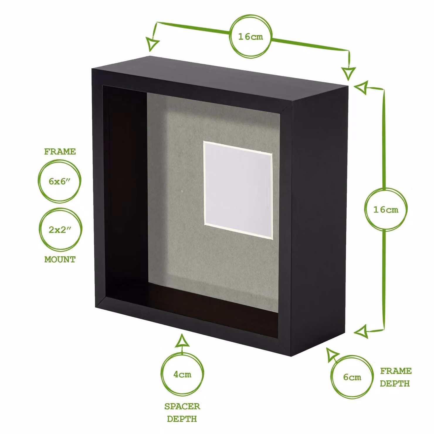 Nicola Spring 3D Deep Box Photo Frame with White Mount in Black, Square – 3