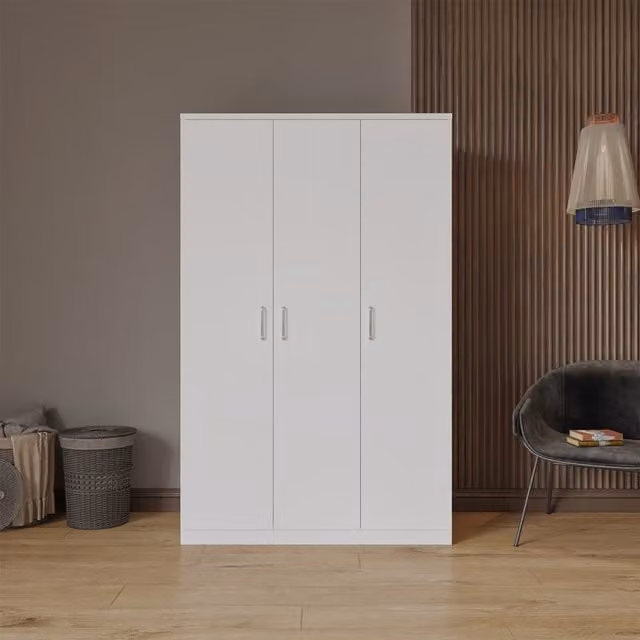 Seconique Dakota 3 Door Wardrobe in White with Internal Shelves and Hanging Rod