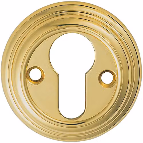 Loops 55mm Euro Profile Round Escutcheon Reeded Design Polished Brass Keyhole Cover Plate