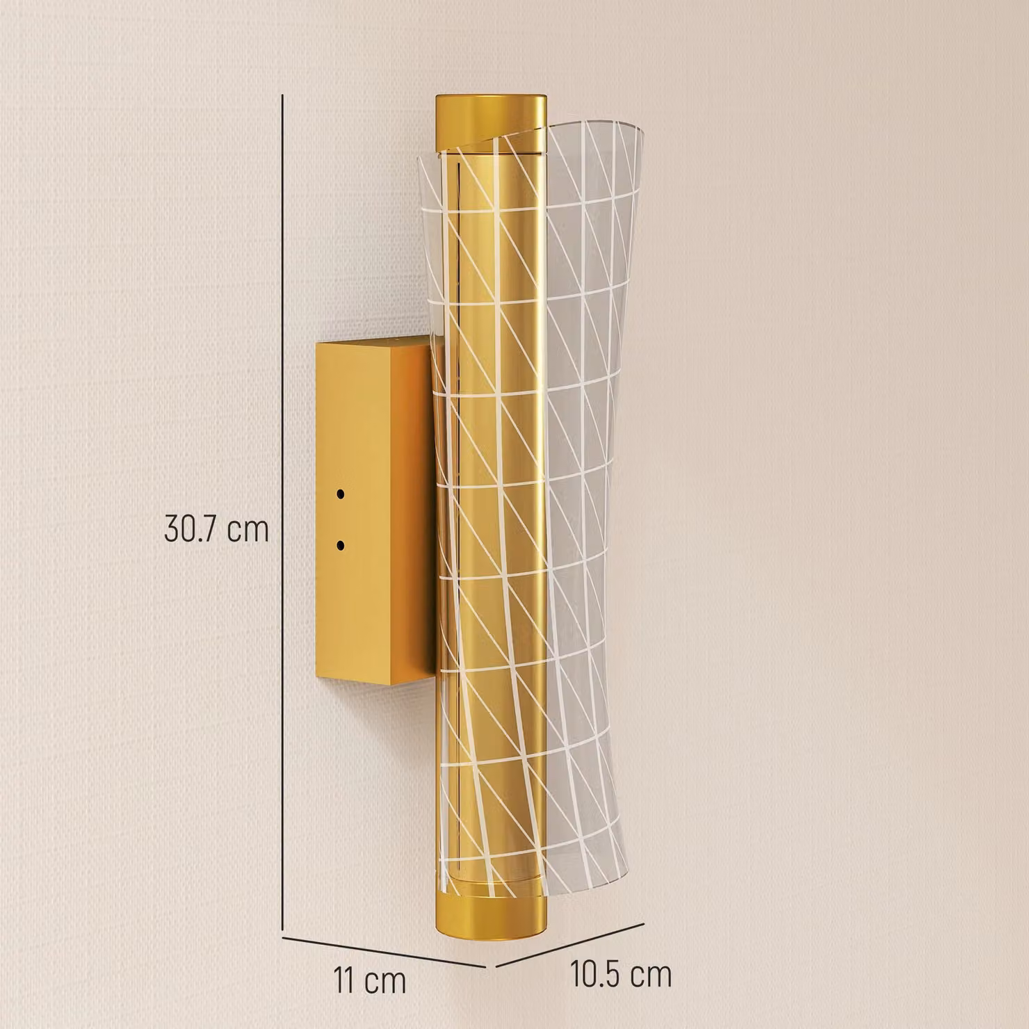 HOMCOM Set of 2 Modern LED Geometric Wall Lamps in Gold/Brass – 3