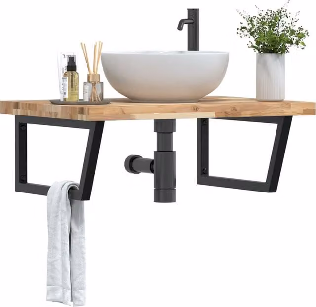 Berkfield Home Wall Mounted Basin Shelf in Brown Acacia Wood and Steel – 1
