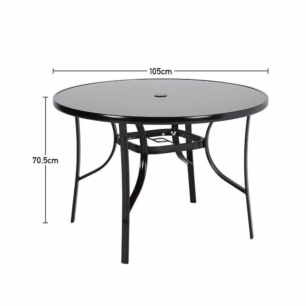 FORGEVIO Black Round Dining Table with Parasol Hole, Diameter: 105 cm – 2