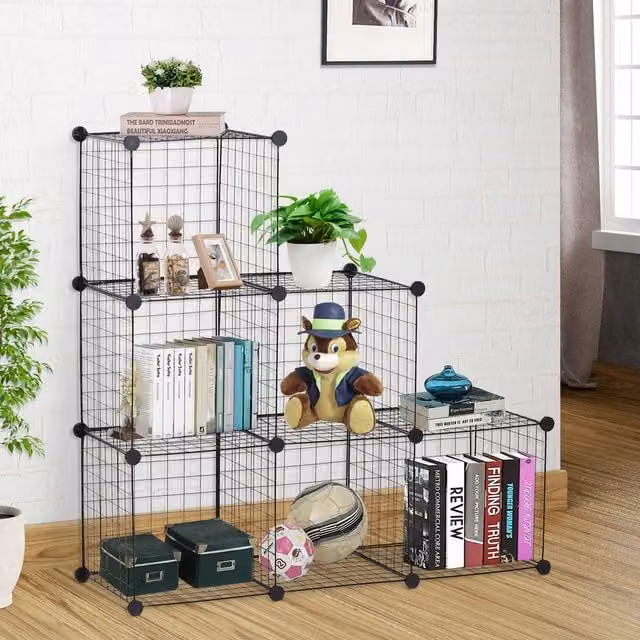 HOMCOM 6 Cube Metal Wire Rack Interlocking Storage Cabinet Organiser in Black