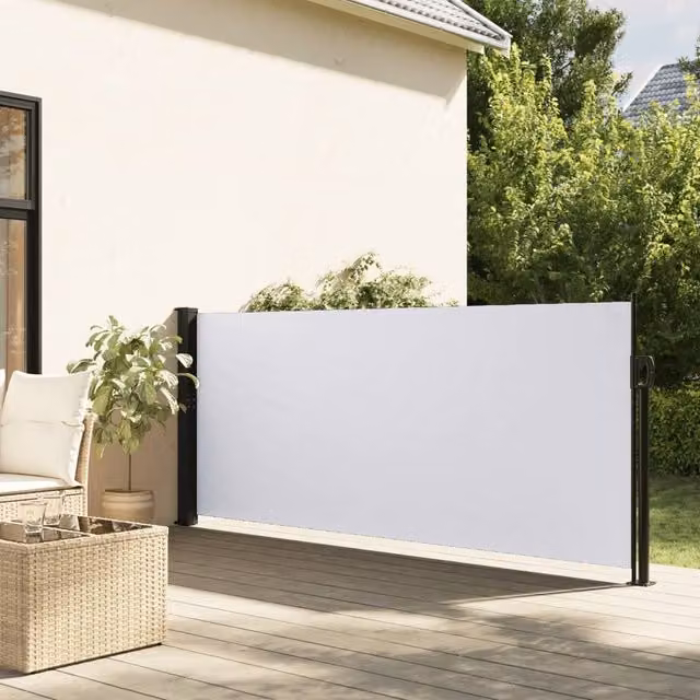 Berkfield Home Retractable White Side Awning with Manual Pull and Wall-Mounted Polyester Fabric, W/H: 140 x 500 cm