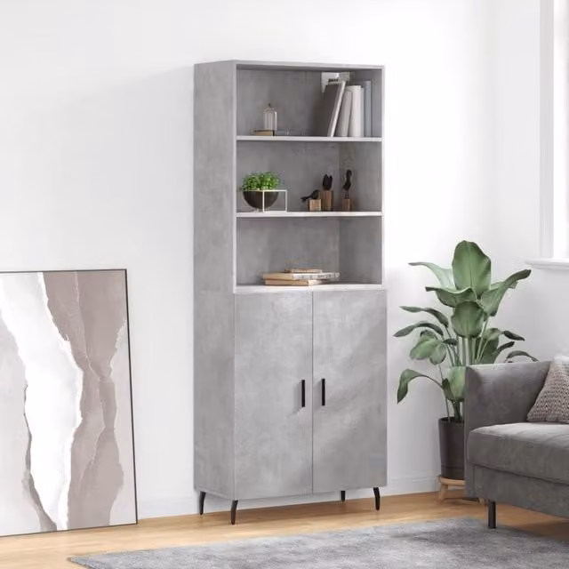Berkfield Home Highboard in Concrete Grey, W/D/H: 69.5 x 34 x 180 cm