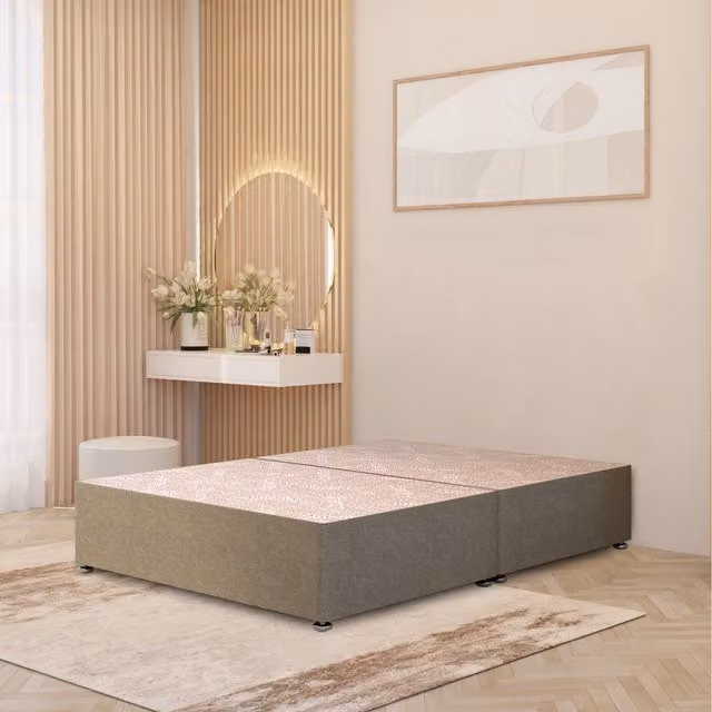 Somnior Beds Ltd Modern Upholstered Divan Bed Base with Drawers in Beige/Brown Fabric, W/D/H: 180 x 200 x 34.5 cm