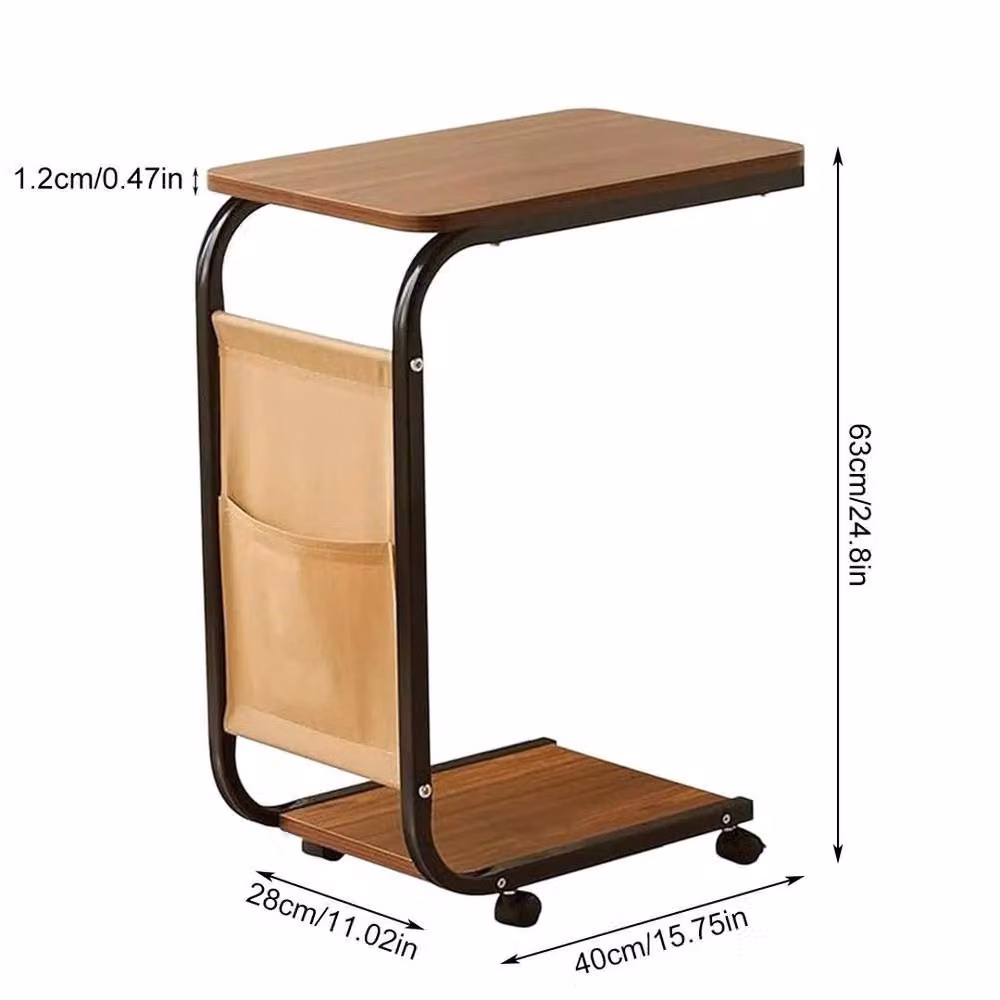 NESTLUNE Mobile C-Table Side Table with Storage Pockets in Brown, W: 100 cm, D: 60 cm, H: 63 cm – 2
